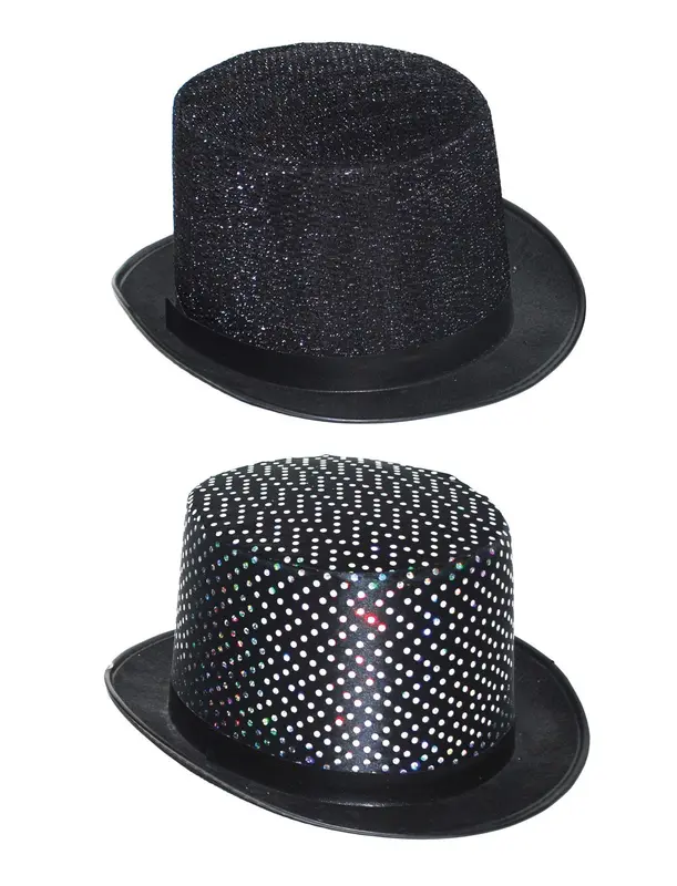 Hoge hoed lurex  zwart glitter (2 ass.)