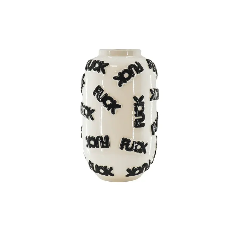 Housevitamin - Bloemen Vaas 'FUCK' - Keramiek - Wit/Zwart - 17x17x27cm