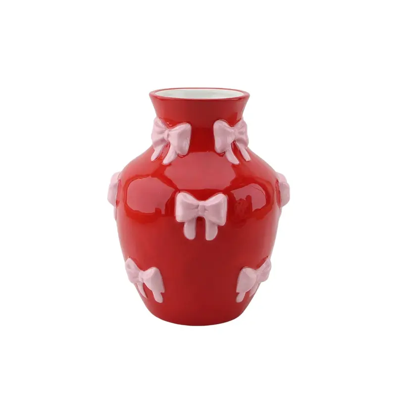 Housevitamin - Flesvaas Strikjes Dolomiet Rood/ Roze - 14x14x19cm