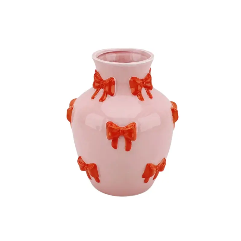 Housevitamin - Flesvaas Strikjes Dolomiet Roze/Oranje - 14x14x19cm