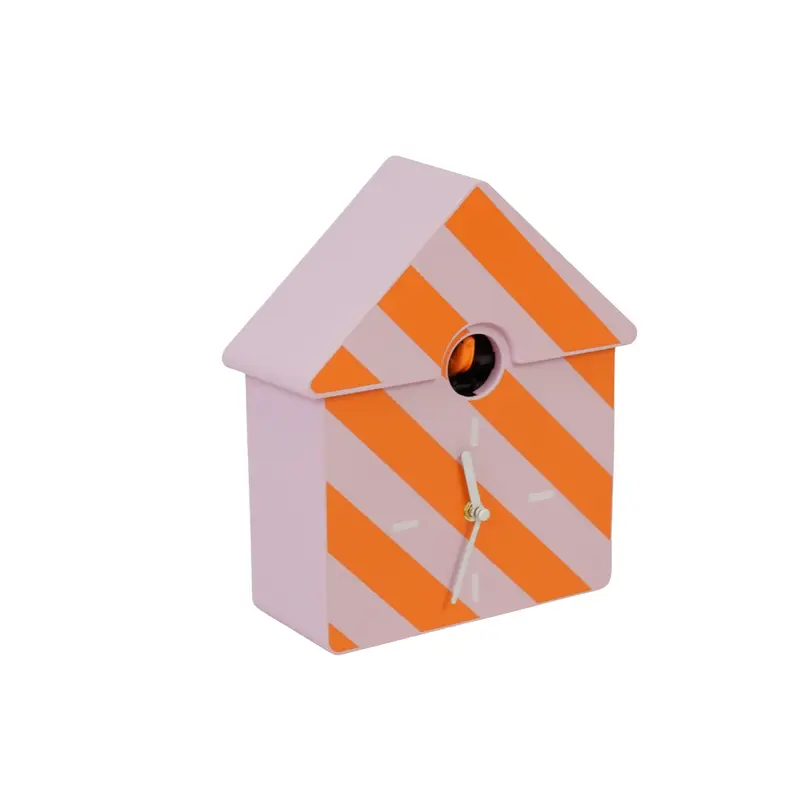 Housevitamin - Wandklok Koekoeksklok - Gestreept Patroon-Oranje/ Roze - 24x27x9cm