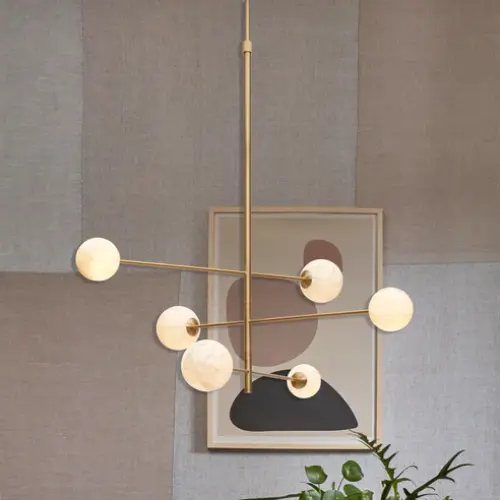 It's About Romi Hanglamp glas/ijzer Carrara 3-arm l.100xh.95cm/6-bol wit marmerprint/goud