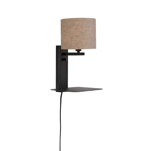 It's About Romi Wandlamp ijzer Florence E14 m. plank+usb h.42cm incl. dimmer/kap 18x15cm, d.linnen