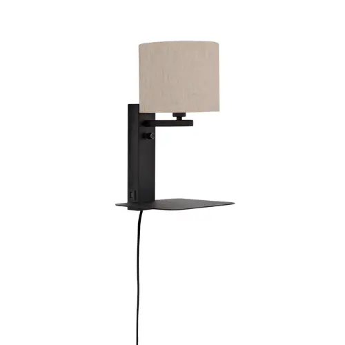 It's About Romi Wandlamp ijzer Florence E14 m. plank+usb h.42cm incl. dimmer/kap 18x15cm, l.linnen