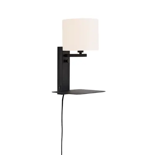 It's About Romi Wandlamp ijzer Florence E14 m. plank+usb h.42cm incl. dimmer/kap 18x15cm, wit