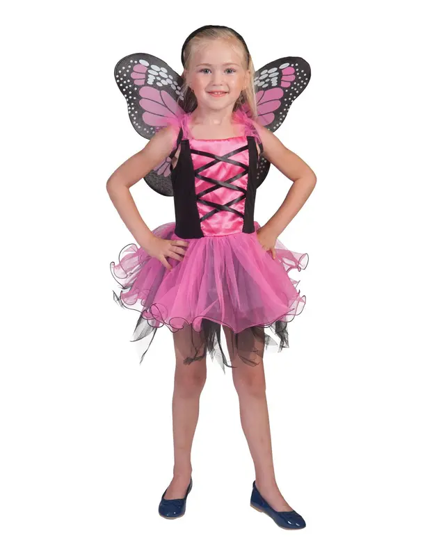 Jurk vlinder roze incl. acc.8/12 jaar