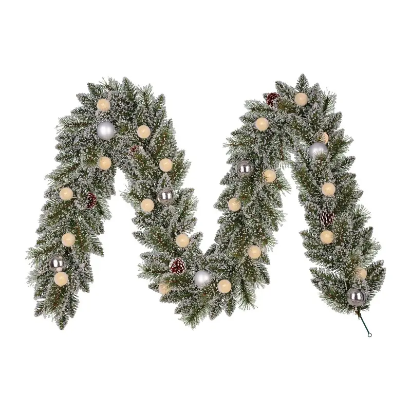Kaprun Guirlande met LED Verlichting en Timerfunctie - L270 x Ø25 cm - Zilver, Groen