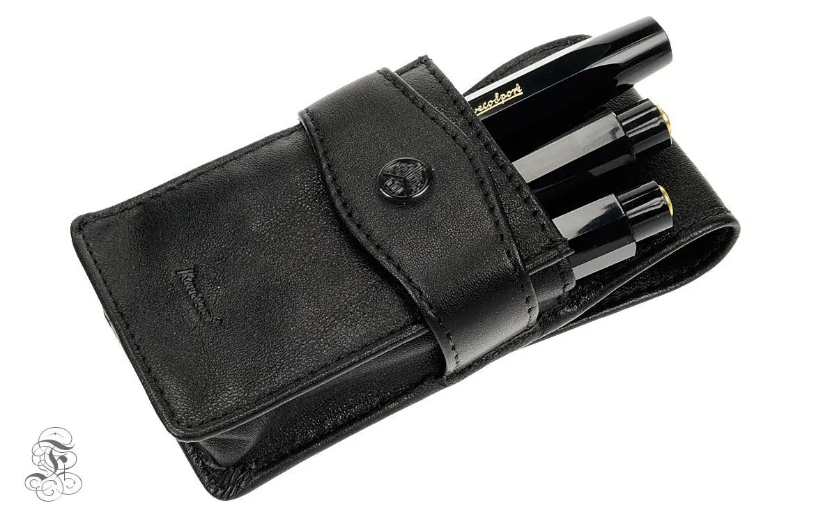 Kaweco penpouch black leather 3 Sport pens with flap