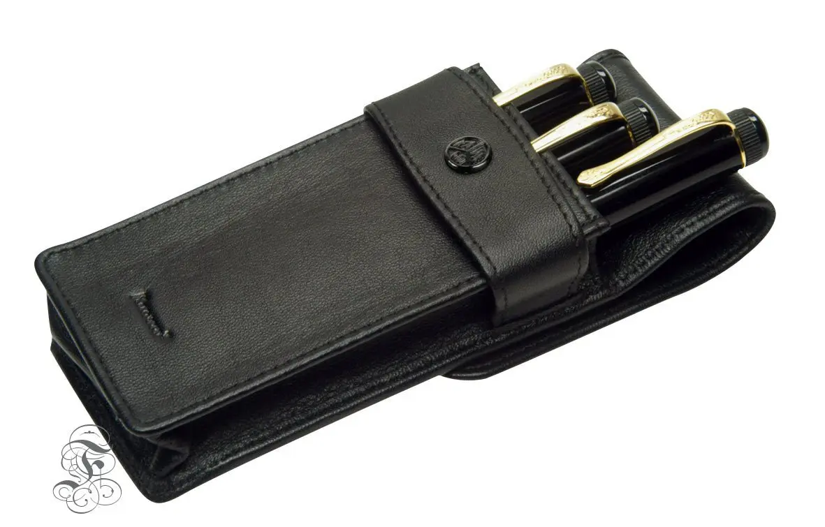 Kaweco penpouch black with flap for 3 pens long