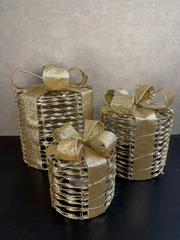 Kerstcadeau dozen LED | set van 3 Goud
