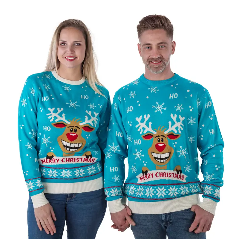 Kersttrui Rudolph turquoise mt. M