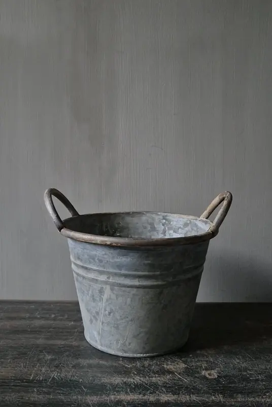 Kleine emmer met handvatten zink 14cm
