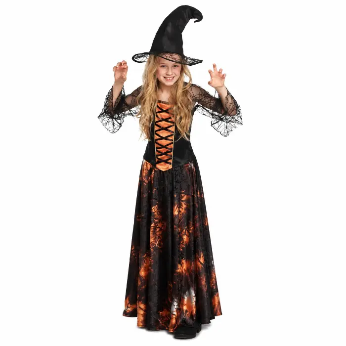 Kostuum Dazzling witch zwart/oranje meisje 4-6 jaar