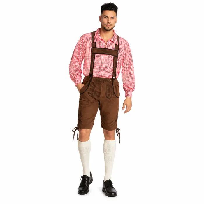 Kostuum lederhosen maat 54/56 Werner bruin/rood heren