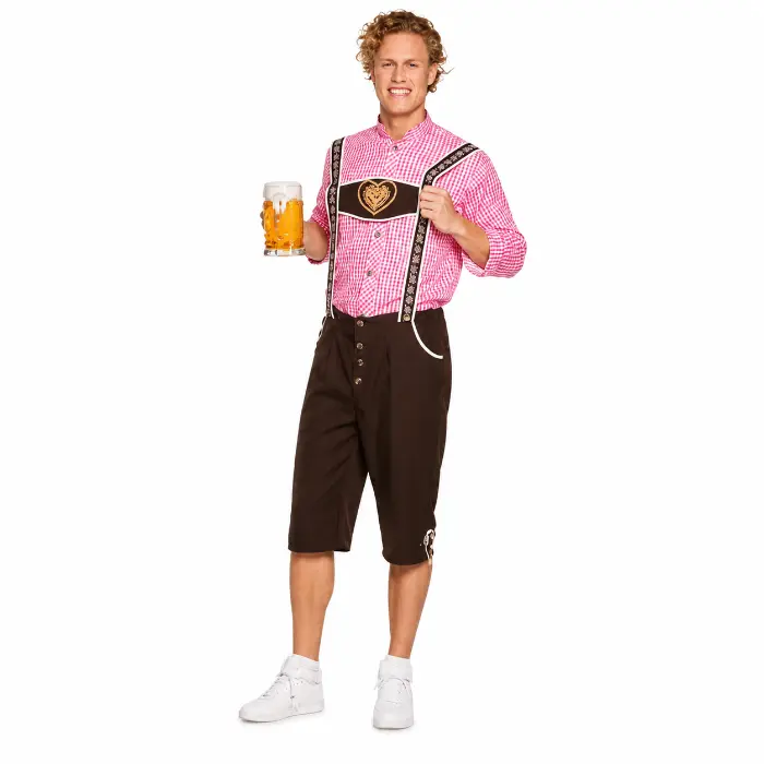 Kostuum Lederhosen maat 58/60 Schmidt bruin/roze heren