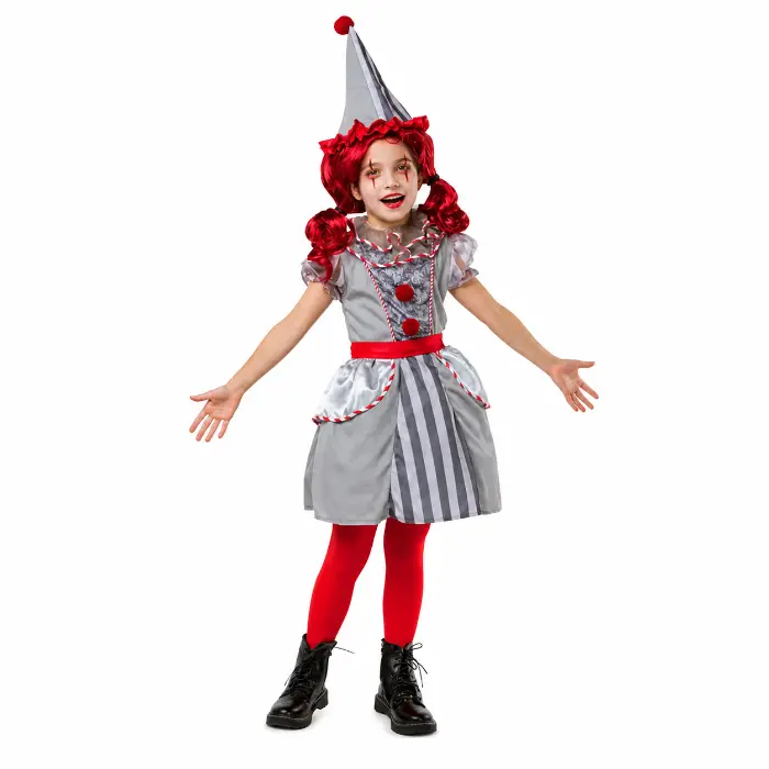 Kostuum meisjes creepy clown maat M/120-130cm