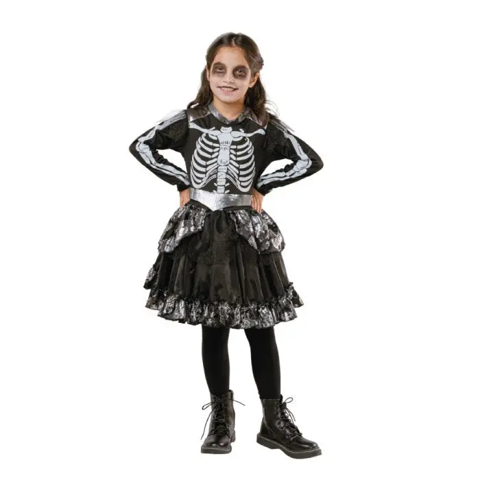 Kostuum meisjes skelet zwart/wit 6-8 years