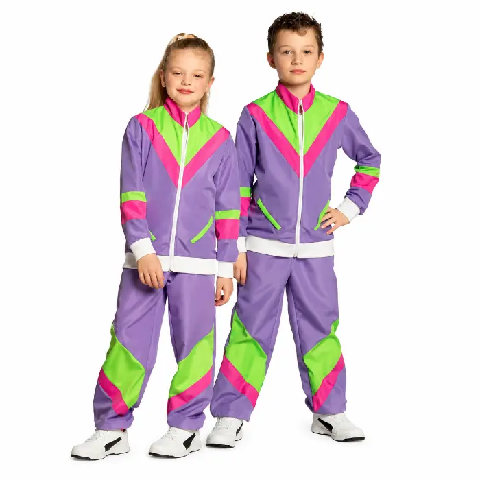 Kostuum trainingspak retro paars kinderen 4-6 jaar