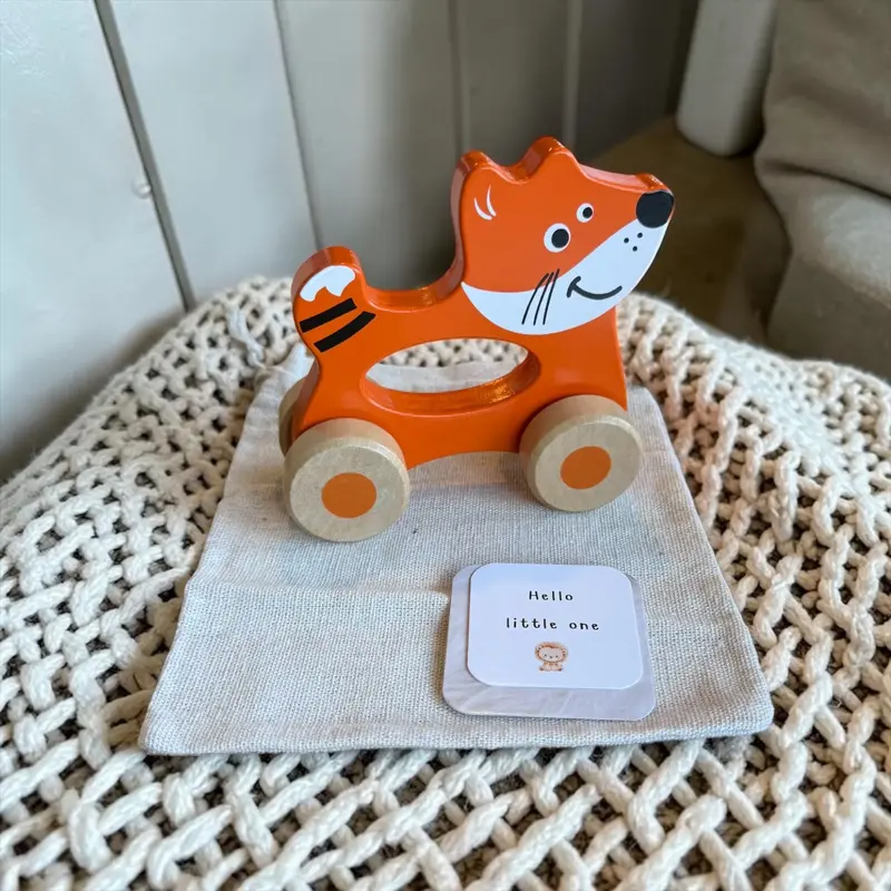 Kraamcadeautje Autootje Vos Houten Baby Speeltje