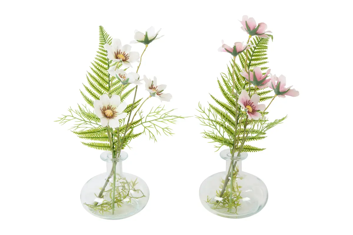 Kunst bloem in vase Cosmea a2 veelkleurig - L10B10H32CM