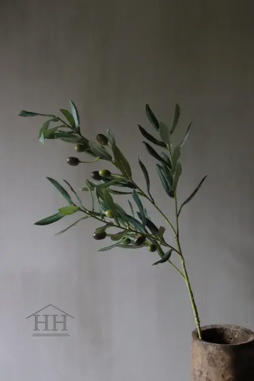Kunst olijf tak met groene olijven - 75 cm