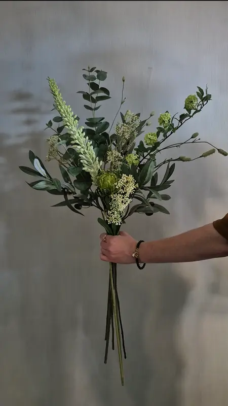 Kunstbloemen boeket groen 7 stelen - gebonden