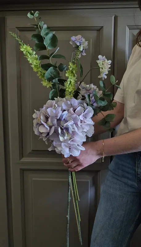 Kunstbloemen set lila met lime - gebonden