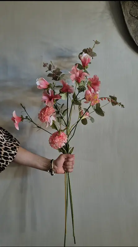 Kunstbloemen set zalm roze - gebonden
