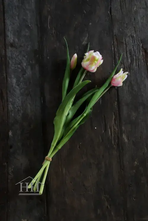Kunsttulpen lichtroze – papegaai tulpen – 40cm – 3 stelen