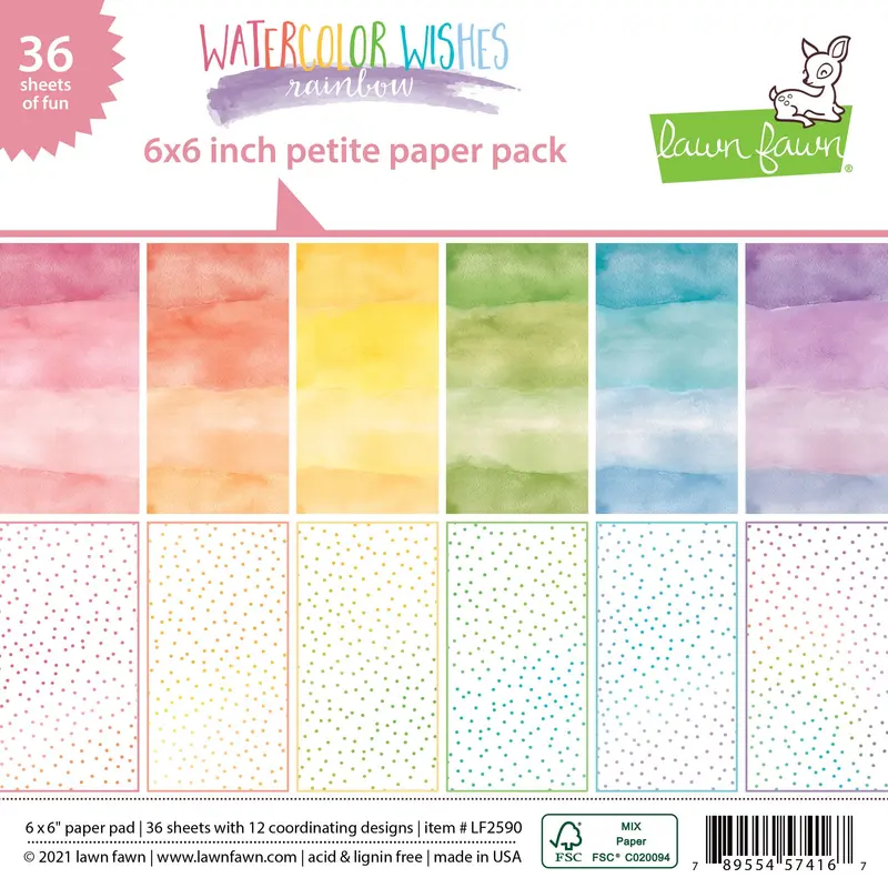 Lawn Fawn - Watercolor Wishes Rainbow - Petite Paper Pack 6x6"