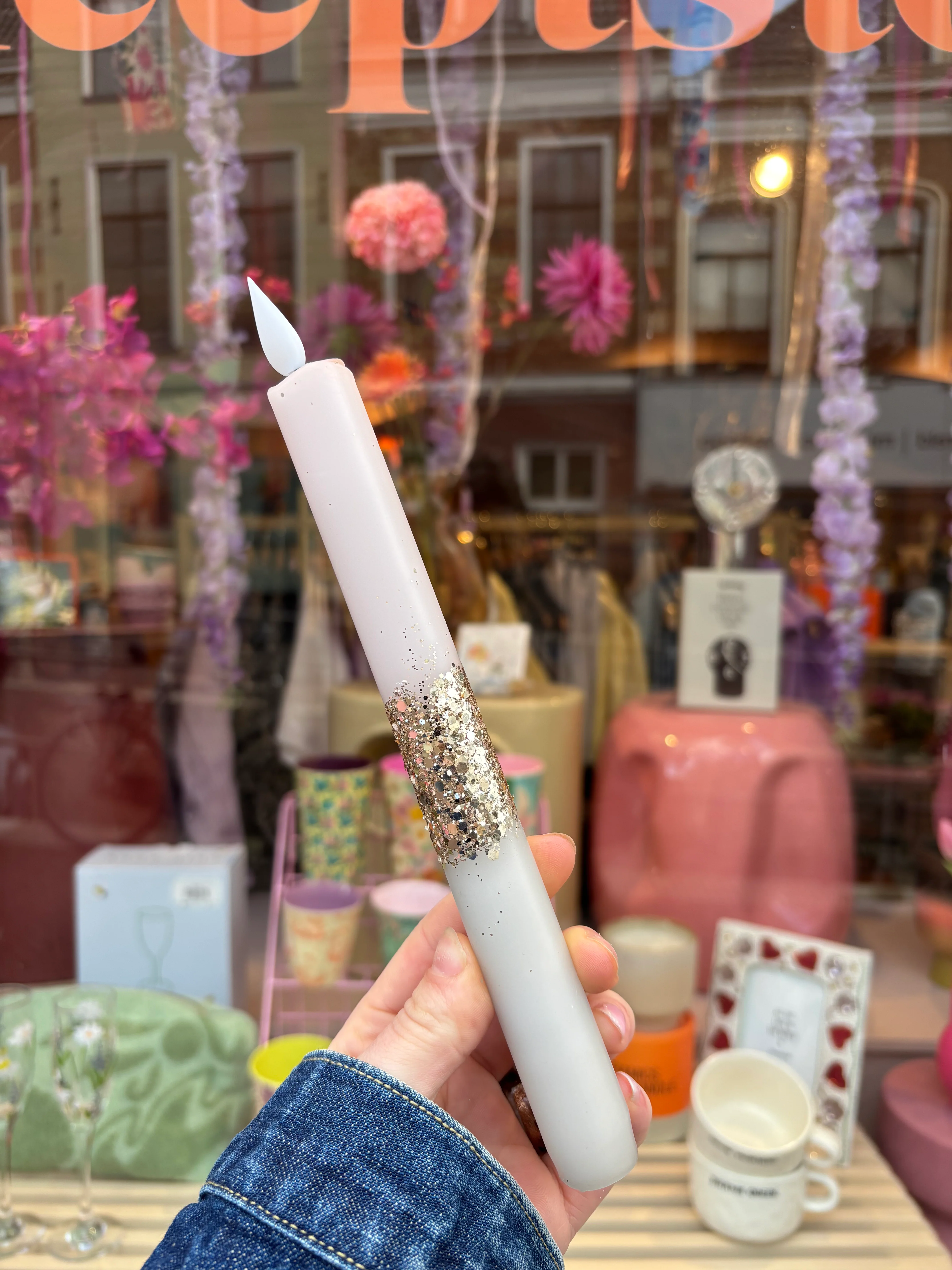 LED Pillar Kaars - Beige glitter