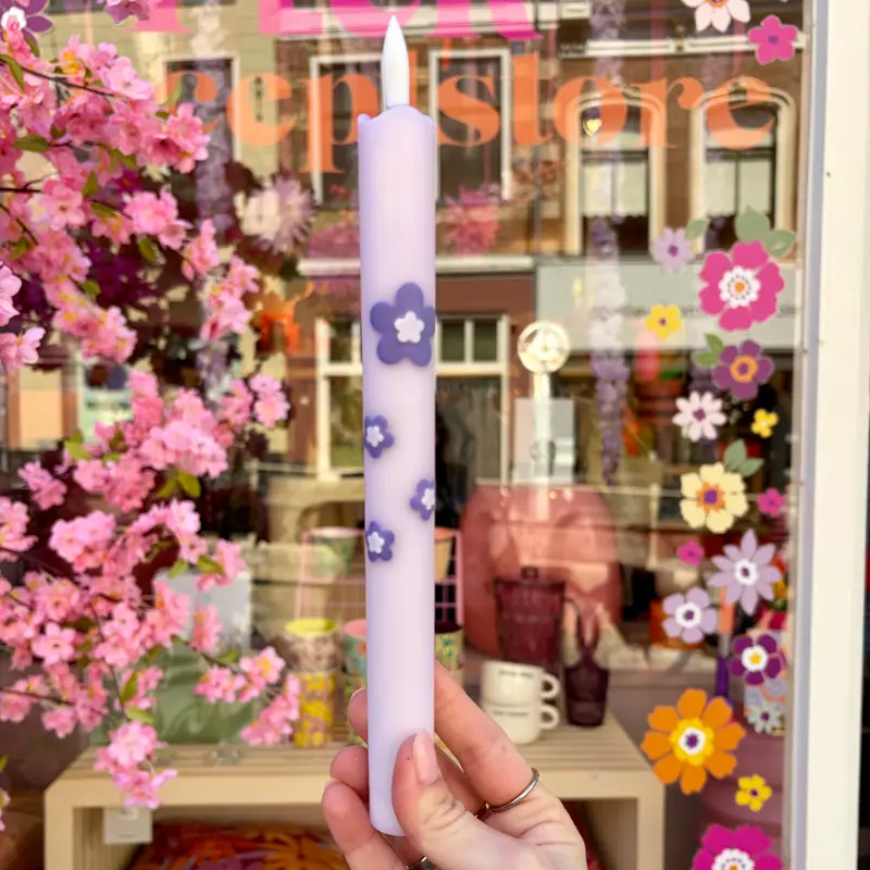 LED Pillar Kaars - Bloemen Lila