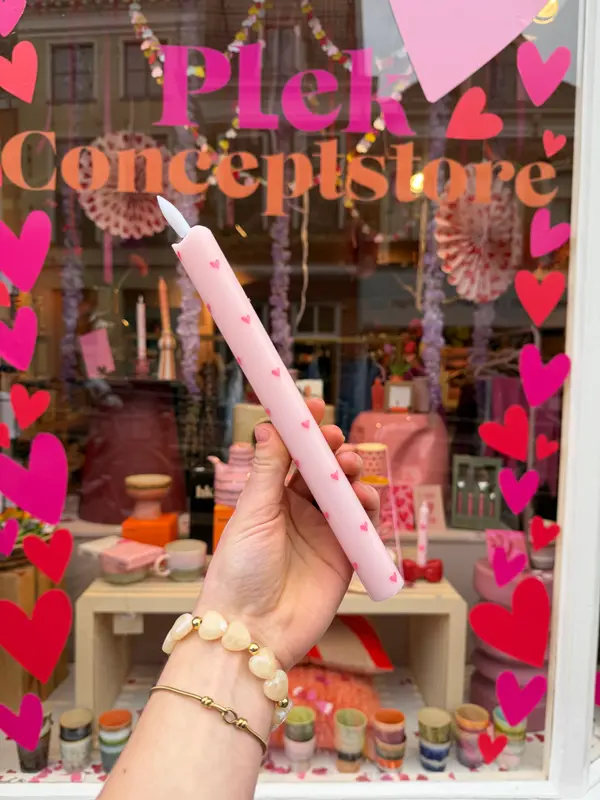 LED Pillar Kaars - Hartjes Pink