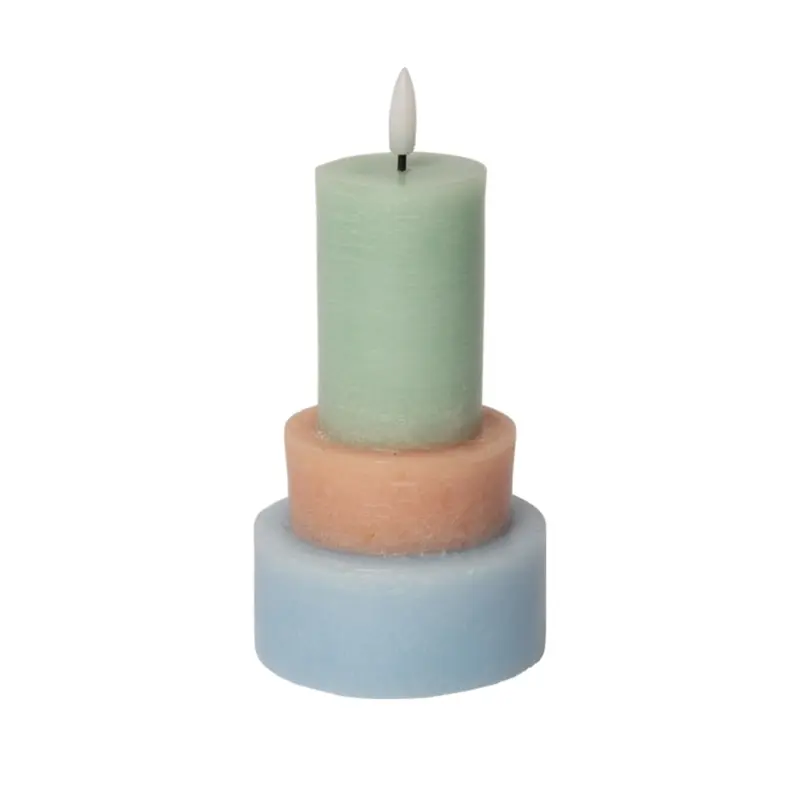 Led pillar kaars - Lichtblauw/beige/mintgroen