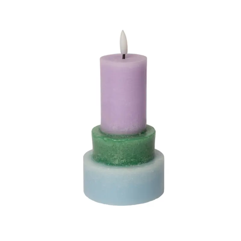 Led pillar kaars - Lichtblauw/Groen/lila