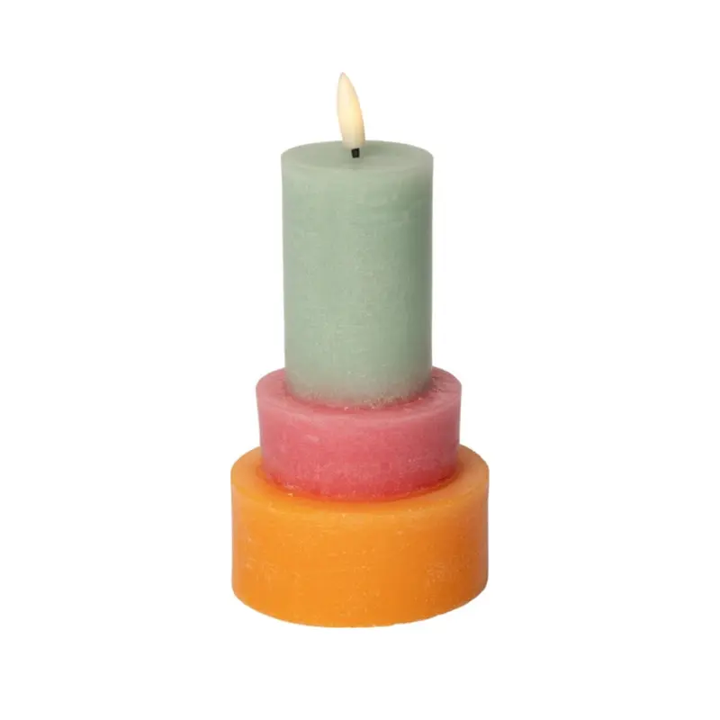 Led pillar kaars - Oranje/roze/mint