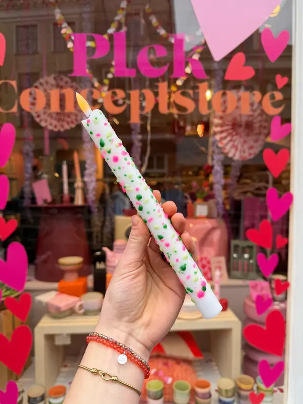 LED Pillar Kaars - Stippen groen/roze