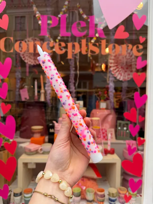 LED Pillar Kaars - Stippen roze/paars