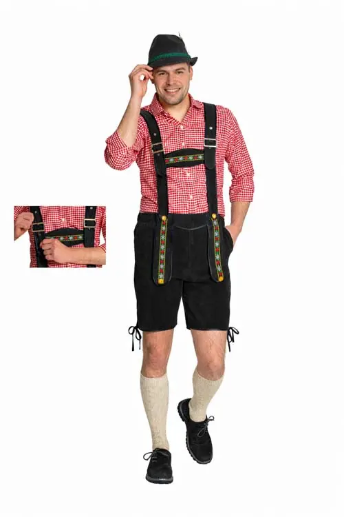 Lederhose Johann zwart kort mt. L verstelbaar