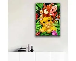 Leeuwenkoning - Timon - Pumba - Simba - Lieveheersbeestje - Jungle - Volledig - Ronde steentjes - 30x40cm