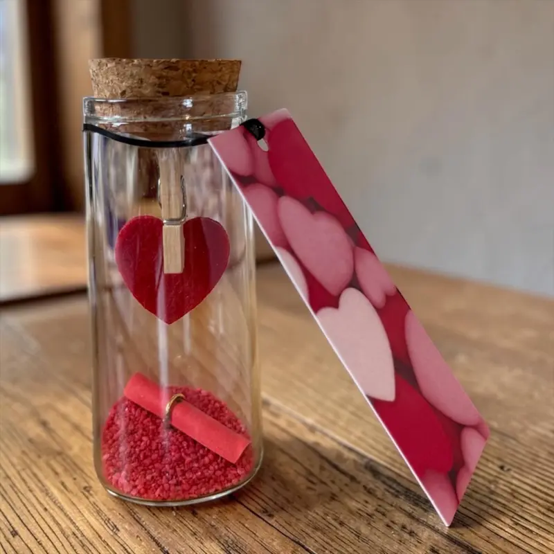 Liefdeswensje met vilten hartje met knijpertje in buisje