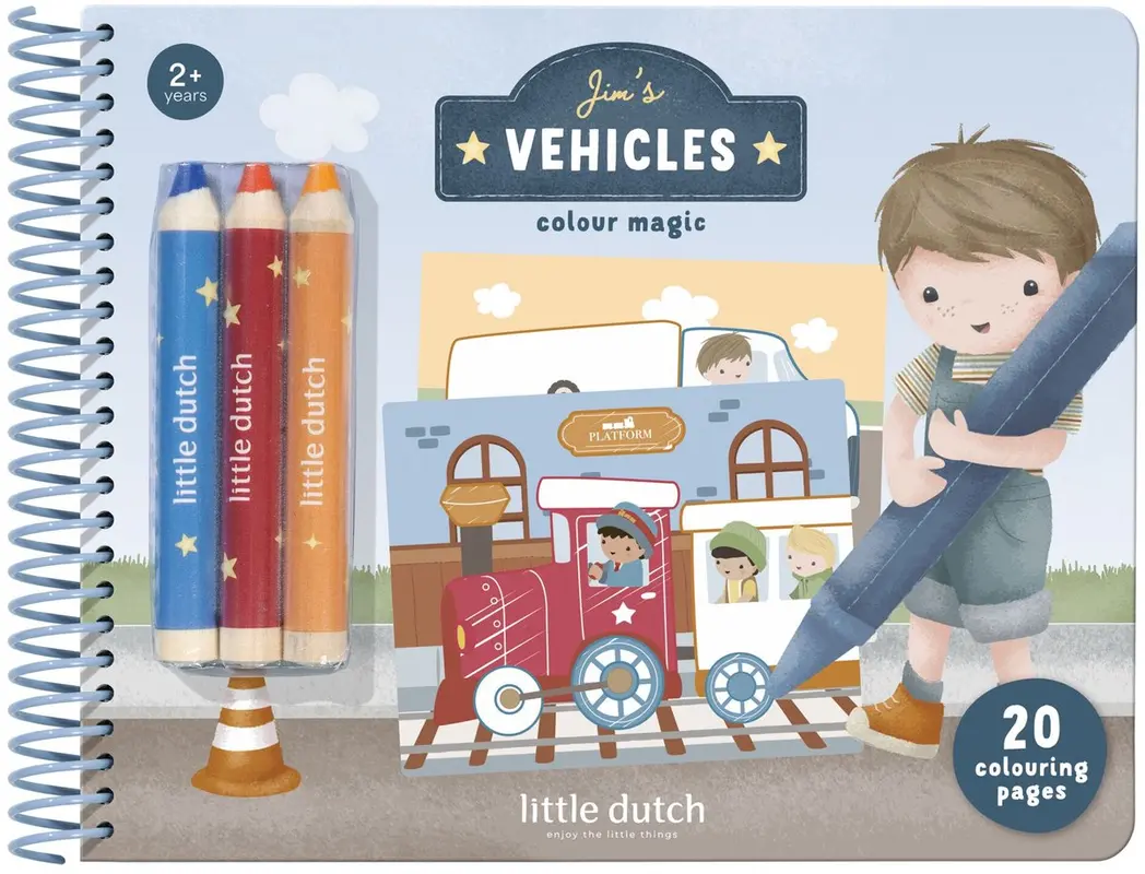 Little Dutch magisch knutselboek Jim & Friends - compleet met 3 houten kleurpotloden