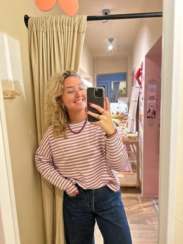 Longsleeve Streep - Lila/Beige