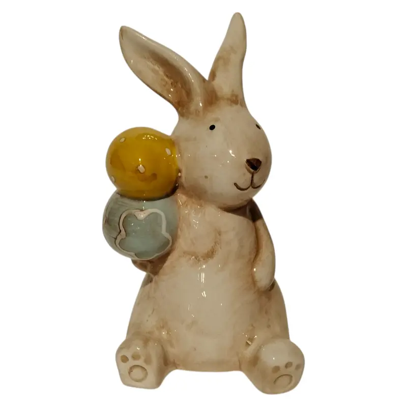 Mansion - beige rabbit with yellow+blue egg 7.2*6.3*11.7