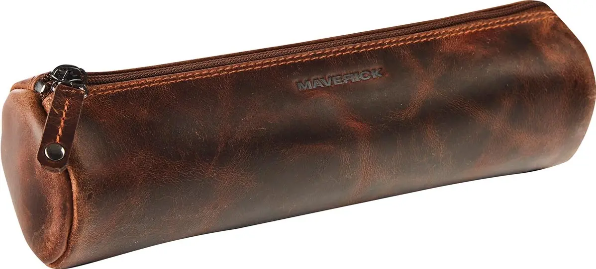 Maverick Lederen Pen etui Rond Bruin Large