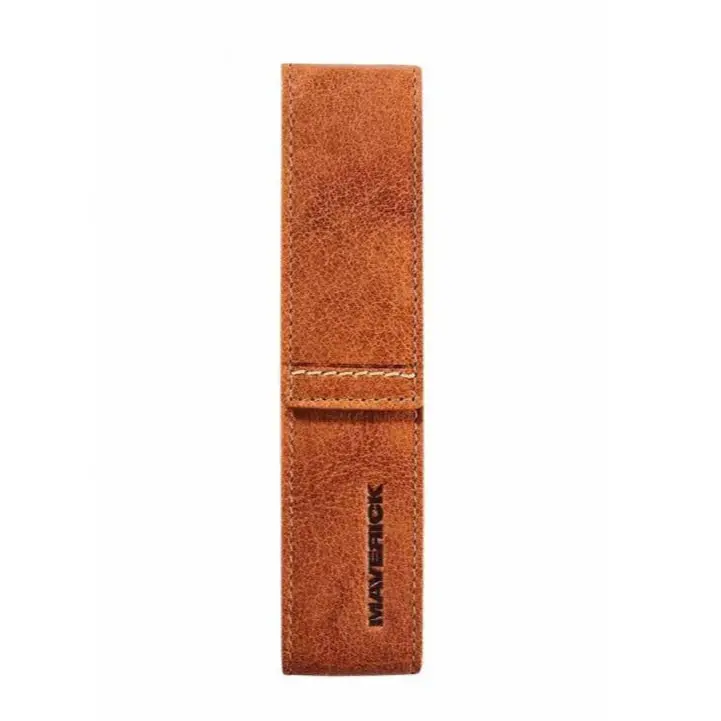 Maverick Lederen pen etui voor 1 pen - cognac