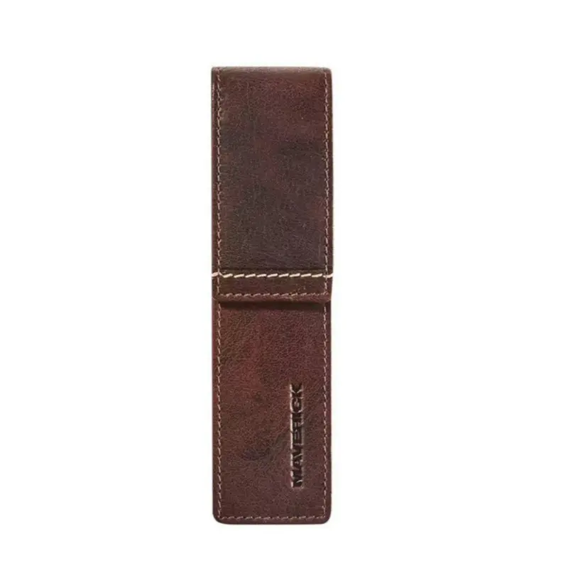 Maverick Lederen pen etui voor 2 pennen- bruin