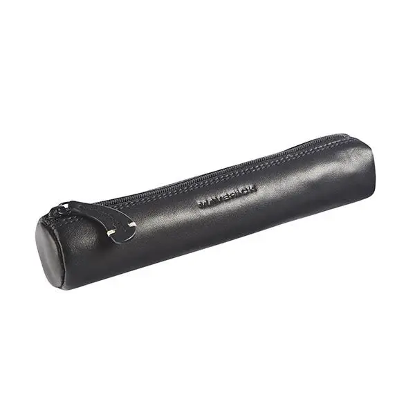 Maverick lederen pen etui zwart rond - small