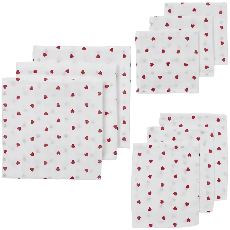 Meyco Hydrofiele doeken Sweet Heart White/Red Starterset - 9-Pack