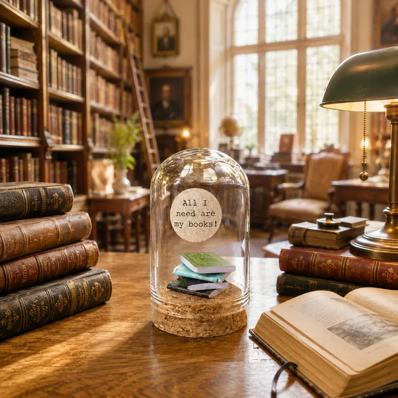 Miniatuur boekjes in stolp – All I Need Are My Books